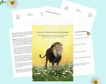 Lion Spirit Animal Guide, Lion Totem Worksheets, Spiritual Animal Messenger, Shamanic Animal Wisdom, Printable Self-Discovery