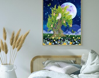 Moon Dreams Surrealism Collage Art Digital Download, Wall Art, Wall Decor, Art Gift