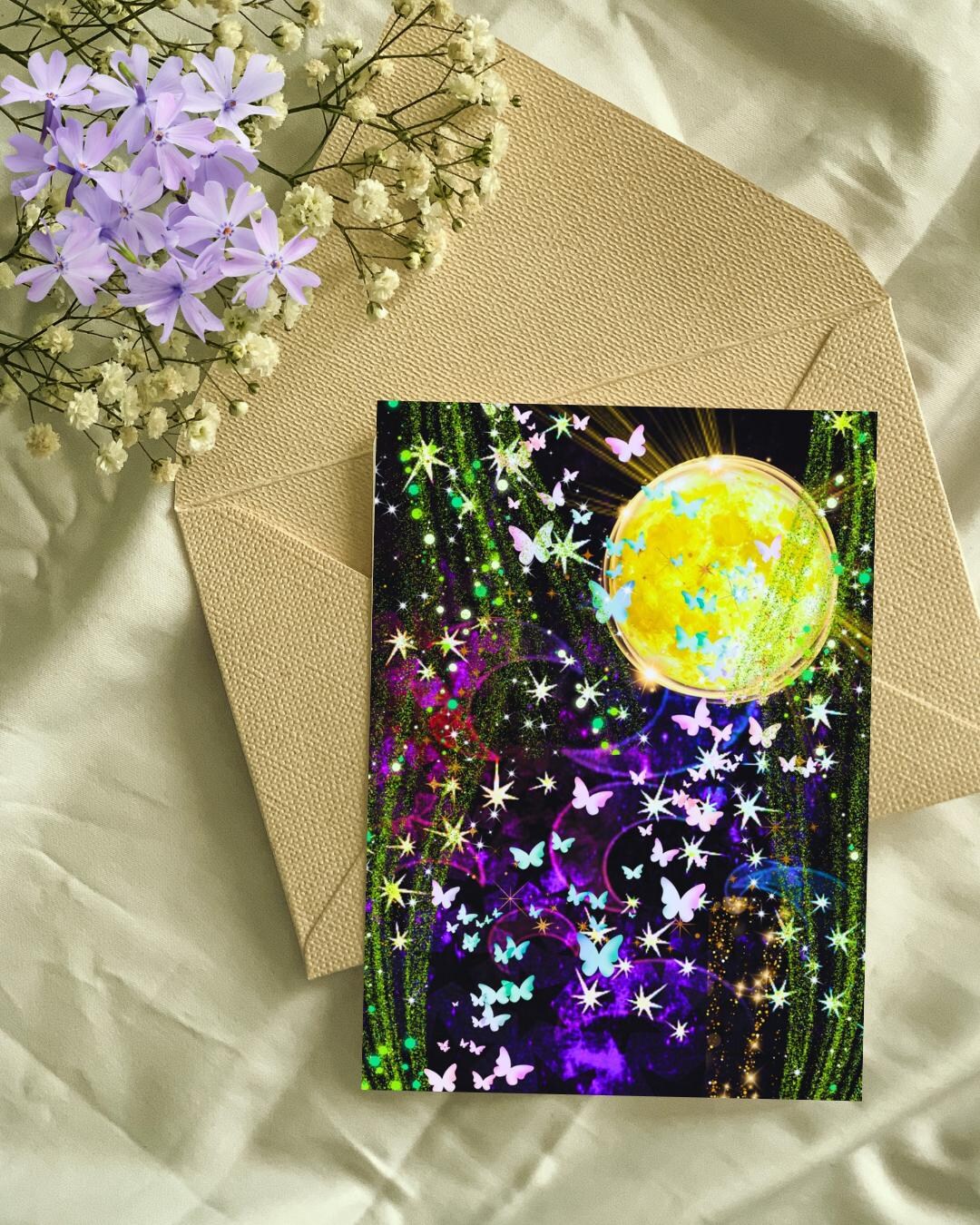 Celestial Moon and Butterflies Printable Greeting Card, Blank Inside ...