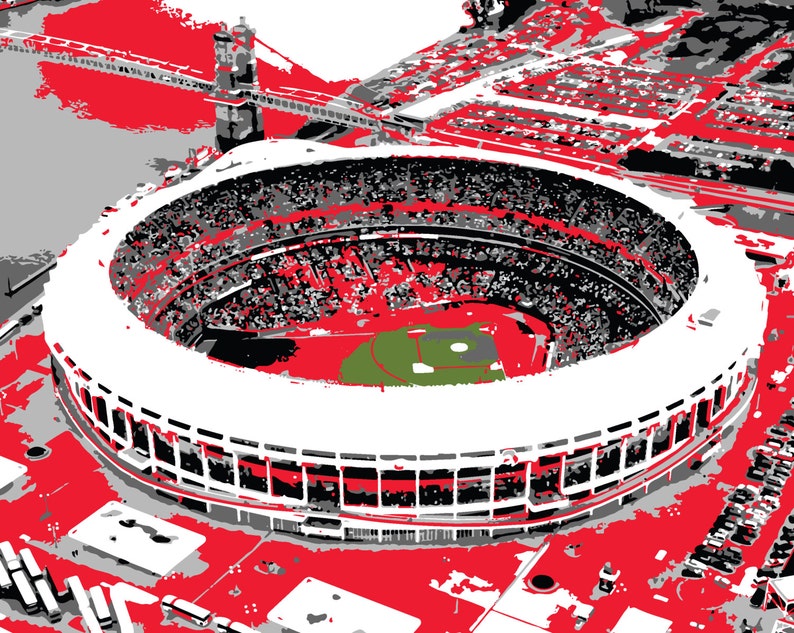 Cincinnati Reds Art Riverfront Stadium Canvas Print Etsy