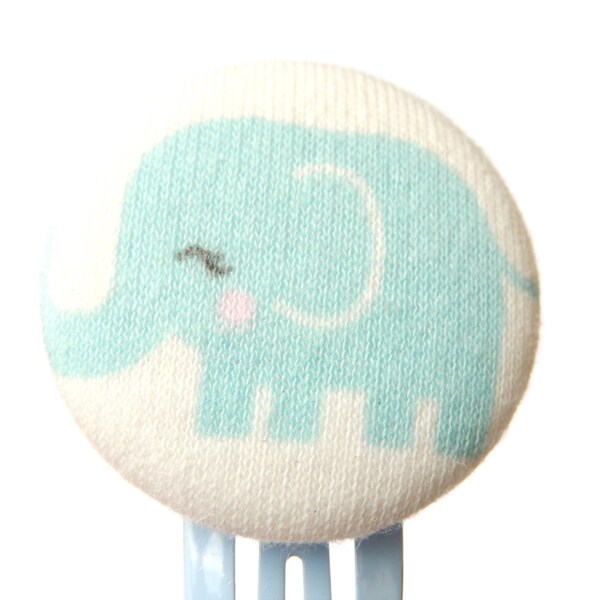 Elephant hair barrette, blue fabric covered button snapclips hairclips blue hair slides grips cute kids Rubenabird Girls