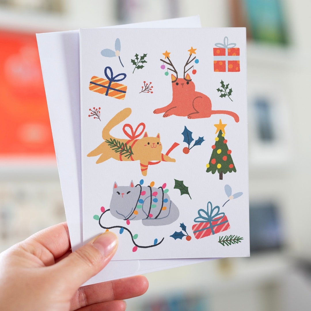 Cats and Dogs Holiday Card set of 4 for Pet Lovers Etsy