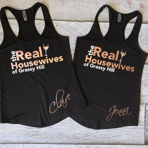 bachelorette party shirts real housewives Inspired Custom name ladies racerback tank bride maid matron of honor bridesmaid