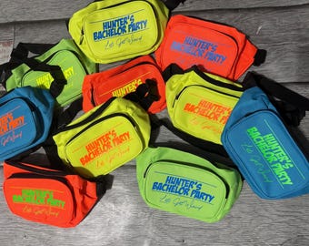 bachelor party neon fanny pack, guys weekend fanny pack, customized bachelorette crossbody bag, initial fanny pack, neon custom fanny