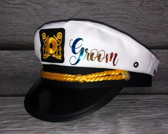 Bräutigam Kapitän Hut, Bräutigam Kapitän Hut, Braut Crew Hut, Skipper, Yacht - Matrose Bachelor Hut, nauti Bräutigam Hut, Regenbogen Vinyl, jede Farbe