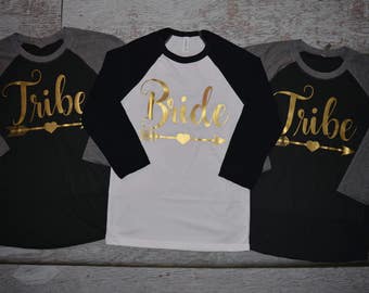 Bachelorette Party Shirts Team Bride  3/4 sleeve baseball tees bachelorette party Black and gold