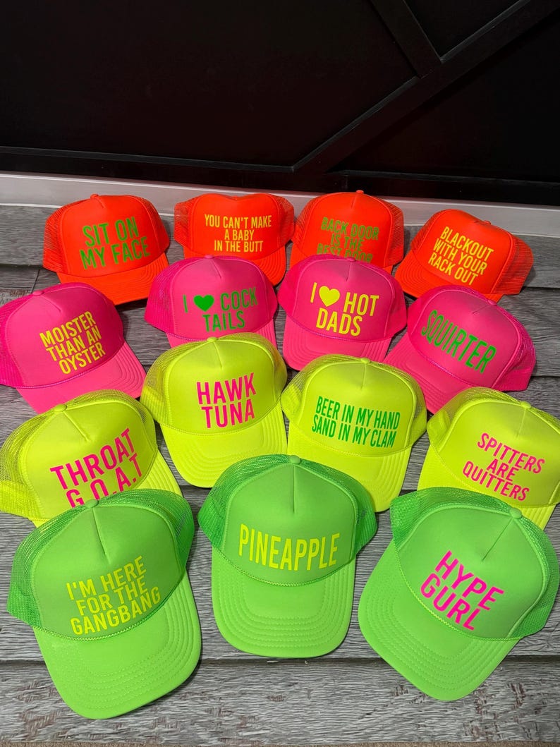 Inappropriate sayings trucker hats, funny neon trucker hats, explicit trucker hats, neon girls weekend trucker hats, bachelorette trucker image 6