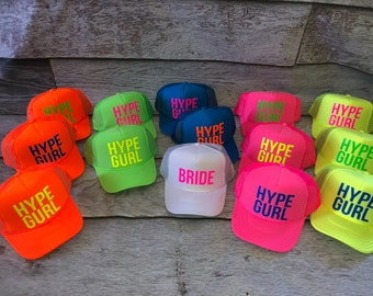 Neon Bachelorette Party Hats Hype Gurl Hat Beach Bachelorette Trucker Hat Bride Neon Hat Adjustable Neon Trucker Hats Personalized Cus Etsy