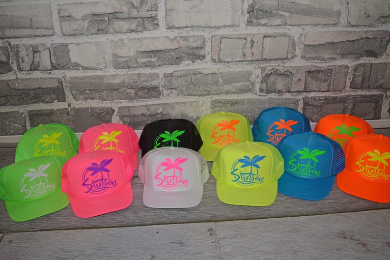Turks Neon Trucker Hats, Turks neon hat, beach bachelorette trucker hat, Bride neon hat, Adjustable neon trucker hats, Personalized, custom image 9