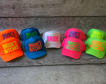 Neon Bachelorette Party Hats, Bride's squad trucker hat, Bride neon hat, Adjustable neon trucker hats, Personalized, custom, any saying