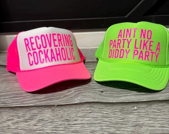 Inappropriate sayings trucker hats, funny neon trucker hats, explicit trucker hats, neon girls weekend trucker hats, bachelorette trucker