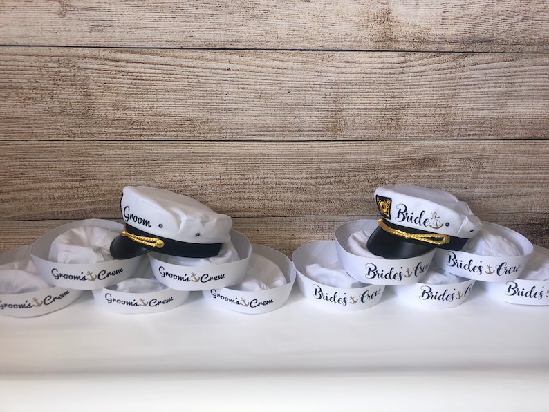 Bachelorette Captain's Hat, bride's captain hat, bride's crew hat, skipper, yacht sailor bachelorette hat, bridesmaid sailor hat, custom image 1
