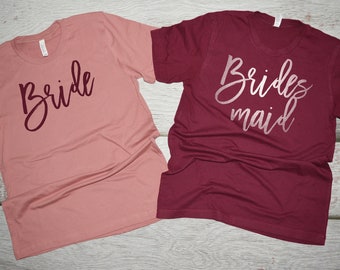 Bachelorette party shirts, mauve rose gold and maroon, Team Bride, any wording, bridal party gift