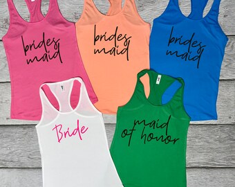 Neon bachelorette party tank tops, bridesmaid tanks, neon beach bachelorette, bride squad tanks, neon bachelorette shirts