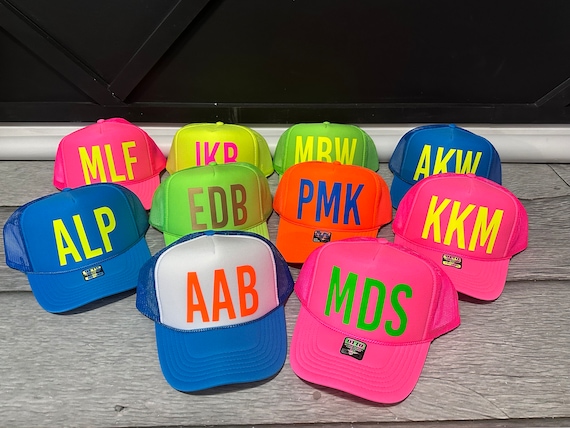 Neon Bachelorette Party Hats Oversized Monogram Print Trucker Hat Large Print Initials Trucker Hats Beach Bachelorette Trucker Hat Etsy