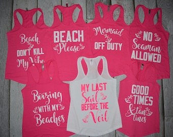 Beach Bachelorette Cruise Tanks, Any Saying, Mermaid, let's get nauti, Good Times & Tan Lines Bachelorette tanks Bridal Party tank top