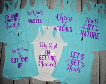 bachelorette party shirts, bachelorette cruise theme tank tops, cruise tanks, beach bachelorette shirts