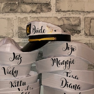 bride captain hat with veil, bride's captain hat, bride's crew hat, skipper,sailor bachelorette hat, nauti bride hat, gold writing