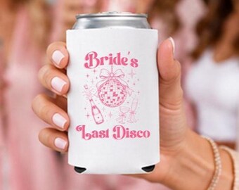 Last Disco Bachelorette Can Cooler, Custom Groovy Disco Party Favors, Personalized Nashville Bach Drink Sleeve, Retro Bride to Be Gift