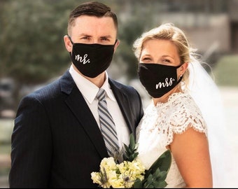 Bride and Groom Face Mask, NO filter pocket, cotton face mask, just married face mask, quarantine wedding, wedding masks,