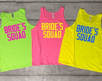 Bachelorette Party Shirts, neon bride squad shirts,  Racerback Tank Top, Neon Bachelorette Tanks