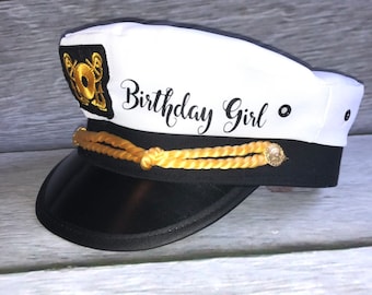 veil Nautical Captains Hat, birthday girl captain hat, bride's crew hat, skipper, yacht - sailor bachelorette hat, nauti bride hat,