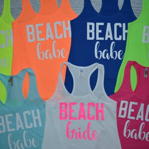 Beach Babe Bachelorette Party Shirts Neon Colors Bride&#39;s Besties Bride to Be Beaches Racerback Tank Top