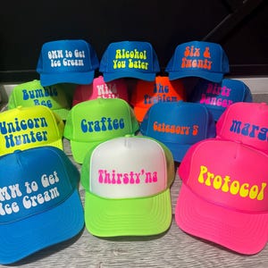 Inappropriate sayings trucker hats, funny neon trucker hats, explicit trucker hats, neon girls weekend trucker hats, bachelorette trucker image 11