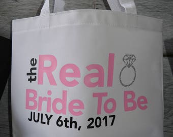 Real Bridesmaid Tote Bags Personalized Titles 15x14 inches Personalized wedding gift Bride To Be tote gift bag