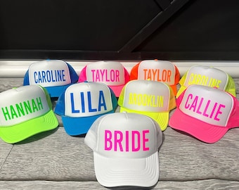 Neon trucker Bachelorette hat, matching names trucker hats, snap back hat, custom trucker hat, trucker hat men, trucker hat, any saying