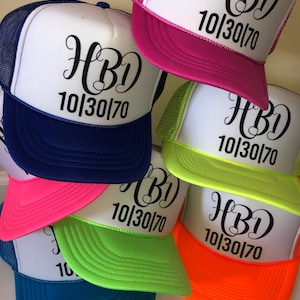 Neon Birthday Party Hats, Birthday neon hat, dirty thirty trucker hat, Bday neon hat, Adjustable neon trucker hats, Personalized, cus