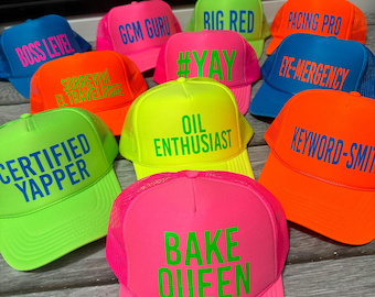 Inappropriate sayings trucker hats, funny neon trucker hats, explicit trucker hats, neon girls weekend trucker hats, bachelorette trucker