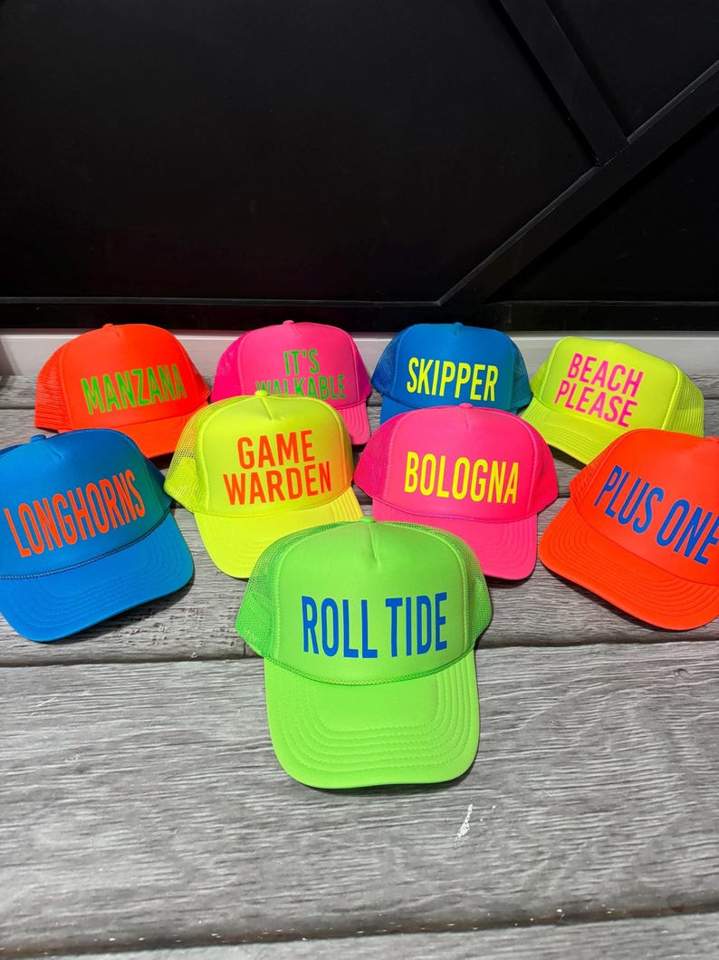 Inappropriate sayings trucker hats, funny neon trucker hats, explicit trucker hats, neon girls weekend trucker hats, bachelorette trucker image 10