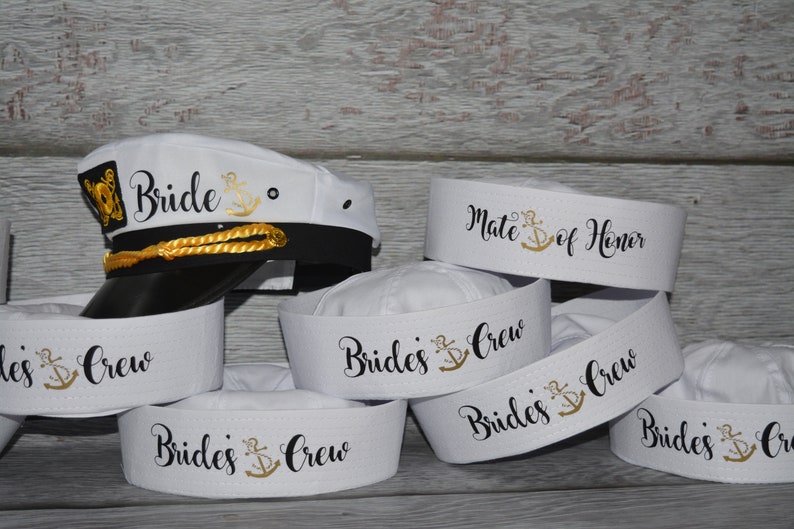 Bachelorette Captain's Hat, bride's captain hat, bride's crew hat, skipper, yacht sailor bachelorette hat, bridesmaid sailor hat, custom image 5