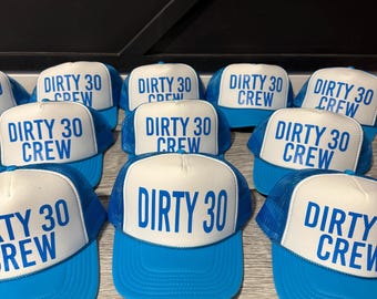Custom 'Dirty 30' Trucker Hat, Neon Bachelorette Party Hats