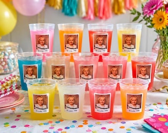 Custom Childhood Photo Cups | Personalized Frosted Stadium Cups | Funny Birthday Party Favors | Graduation Party Cups | Custom Drinkware