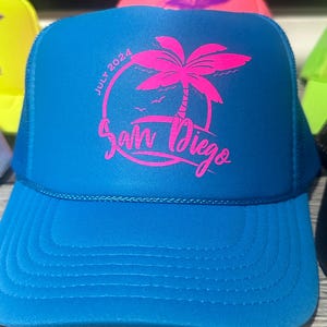 Sombreros de neón para despedida de soltera, sombrero de camionero para despedida de soltera en la playa, sombrero de neón para novia, sombreros de camionero de neón ajustables, personalizados, cualquier frase imagen 4