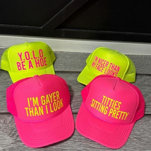 Inappropriate sayings trucker hats, funny neon trucker hats, explicit trucker hats, neon girls weekend trucker hats, bachelorette trucker image 5