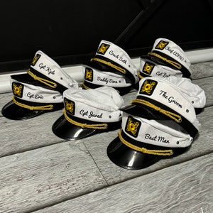 Nautical Captain&#39;s Hat, gift for bachelor party, captain hat, groom’s crew hat, skipper, yacht - sailor bachelor hat, nautical gift