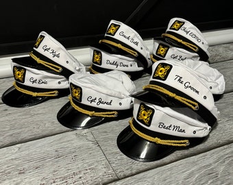 Nautical Captain's Hat, gift for bachelor party, personalized captain hat, groom’s crew hat, skipper, yacht - sailor bachelor hat, nautical