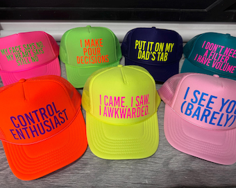 Custom Saying Trucker Hat, Neon Bachelorette Party Hats