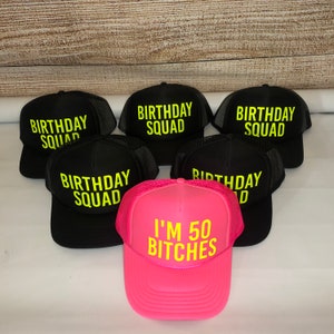 Neon Birthday trucker Hats, birthday squad trucker hat, Bday girl neon hat, Adjustable neon trucker hats, Personalized, custom, any saying