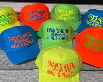 Custom Birthday Trucker Hat, Neon Party Hats