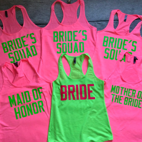 Bachelorette Party Shirts, neon bride squad shirts,  Racerback Tank Top, Neon Bachelorette Tanks