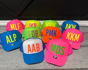 Neon Bachelorette Party Hats, Oversized Monogram Print Trucker Hat