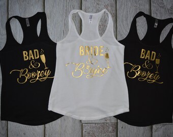 Bride and Boujee bachelorette tanks, bad and boozey tanks, wine Bachelorette tanks, wine tasting, girls weekend champagne Bridal Party tank