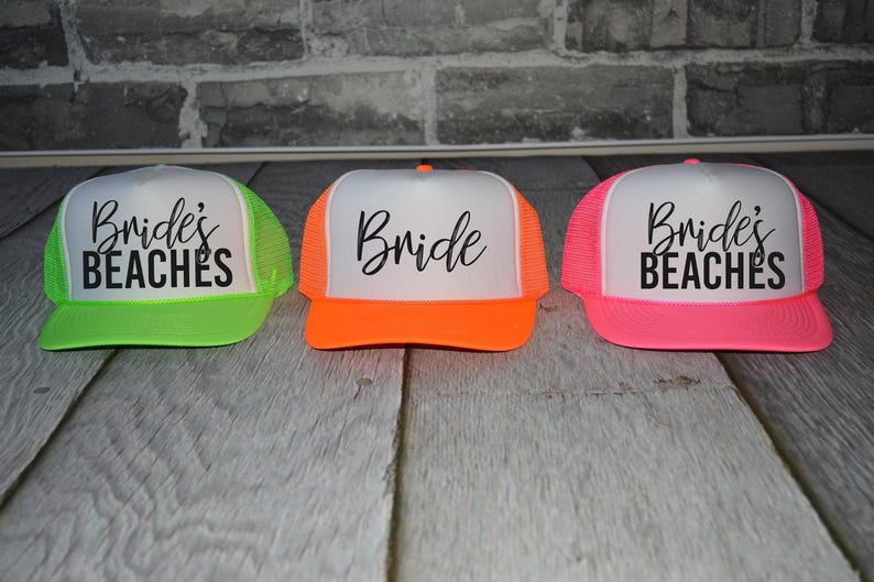 Sombreros de neón para despedida de soltera, sombrero de camionero para despedida de soltera en la playa, sombrero de neón para novia, sombreros de camionero de neón ajustables, personalizados, cualquier frase imagen 11