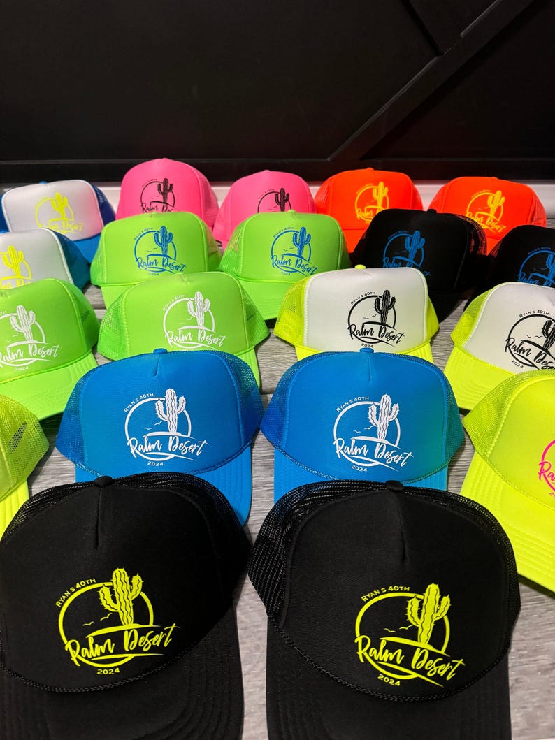 Sombreros de neón para despedida de soltera, sombrero de camionero para despedida de soltera en la playa, sombrero de neón para novia, sombreros de camionero de neón ajustables, personalizados, cualquier frase imagen 8