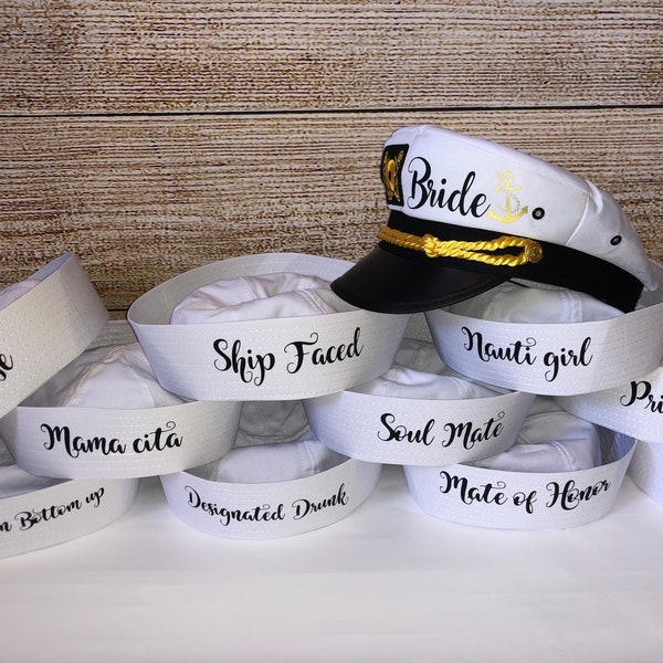 Bachelorette Captain's Hat, bride's captain hat, bride's crew hat, skipper, yacht - sailor bachelorette hat, bridesmaid sailor hat, custom