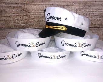 Nautical Captain's Hat, groom captain hat, groom’s crew sailor hat, gift for new boat owner, captain hat, first mate hat, skipper, yacht -